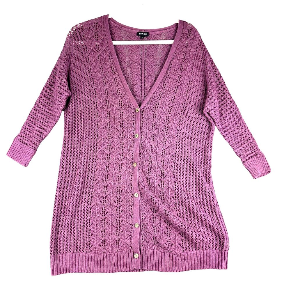 TORRID Cardigan Women's 00 Purple Long Sleeve Open Knit Button Front Top Sweater